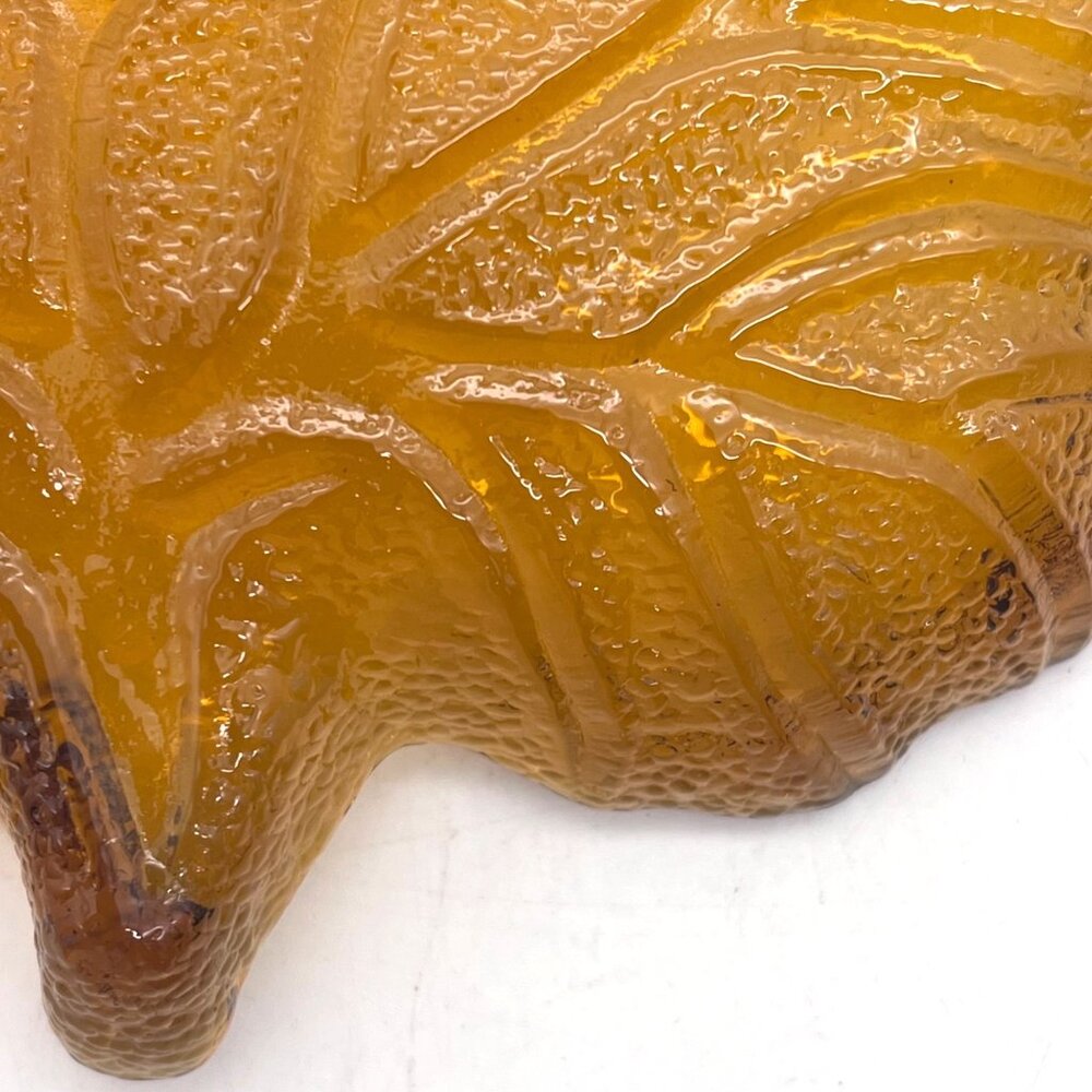 Amber Depression Glass Maple Leaf Shaped Candy Dish Bowl Ashtray Textured Finish - Picture 13 of 16